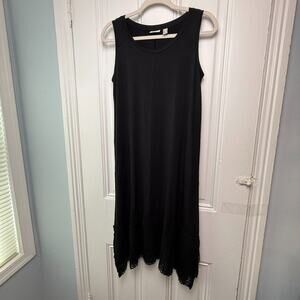 QVC LOGO Linens by Lori Goldstein Knit Dress with Crochet Womens XS Black